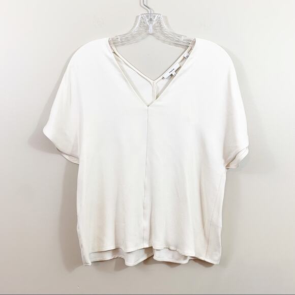 VINCE Easy V-neck Popover Cream Top In Chiffon - Picture 3 of 10